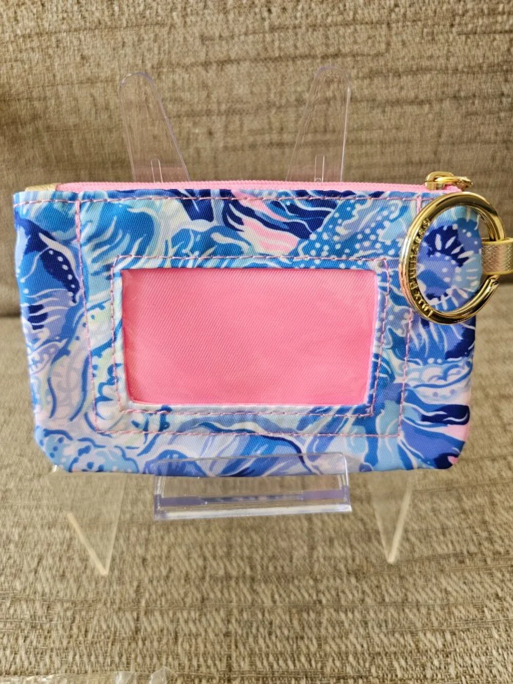 NWT Lilly Pulitzer Floral ID Case Coin Purse Keychain Blue Pink